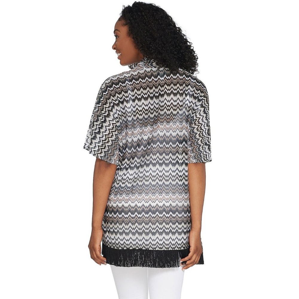 Susan Graver Chevron Short Sleeve Kimono with Tassel